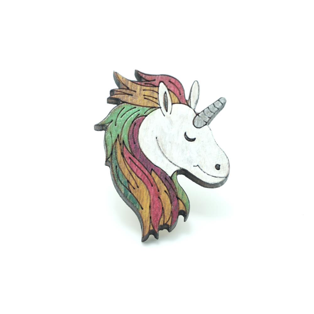 Unicorn Ahşap El Boyaması Broş 