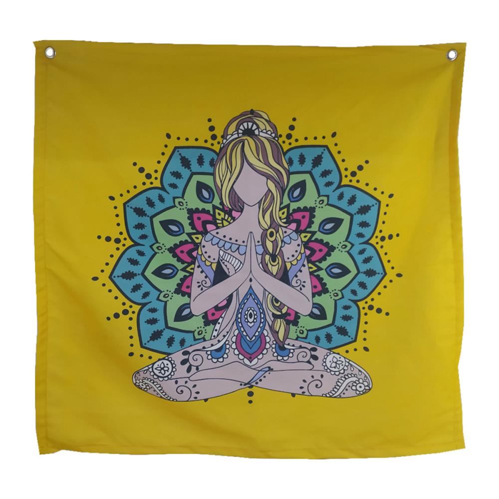 Yoga Kadın Sarı Mandala Fon Duvar Halısı (94cm X 94cm) 