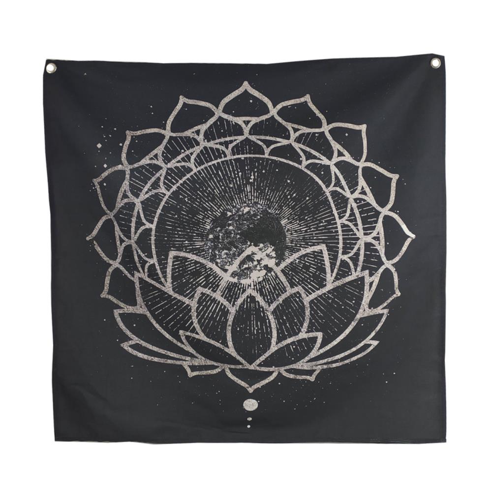 Siyah Lotus Mandala Duvar Halısı (94cm X 94cm) 