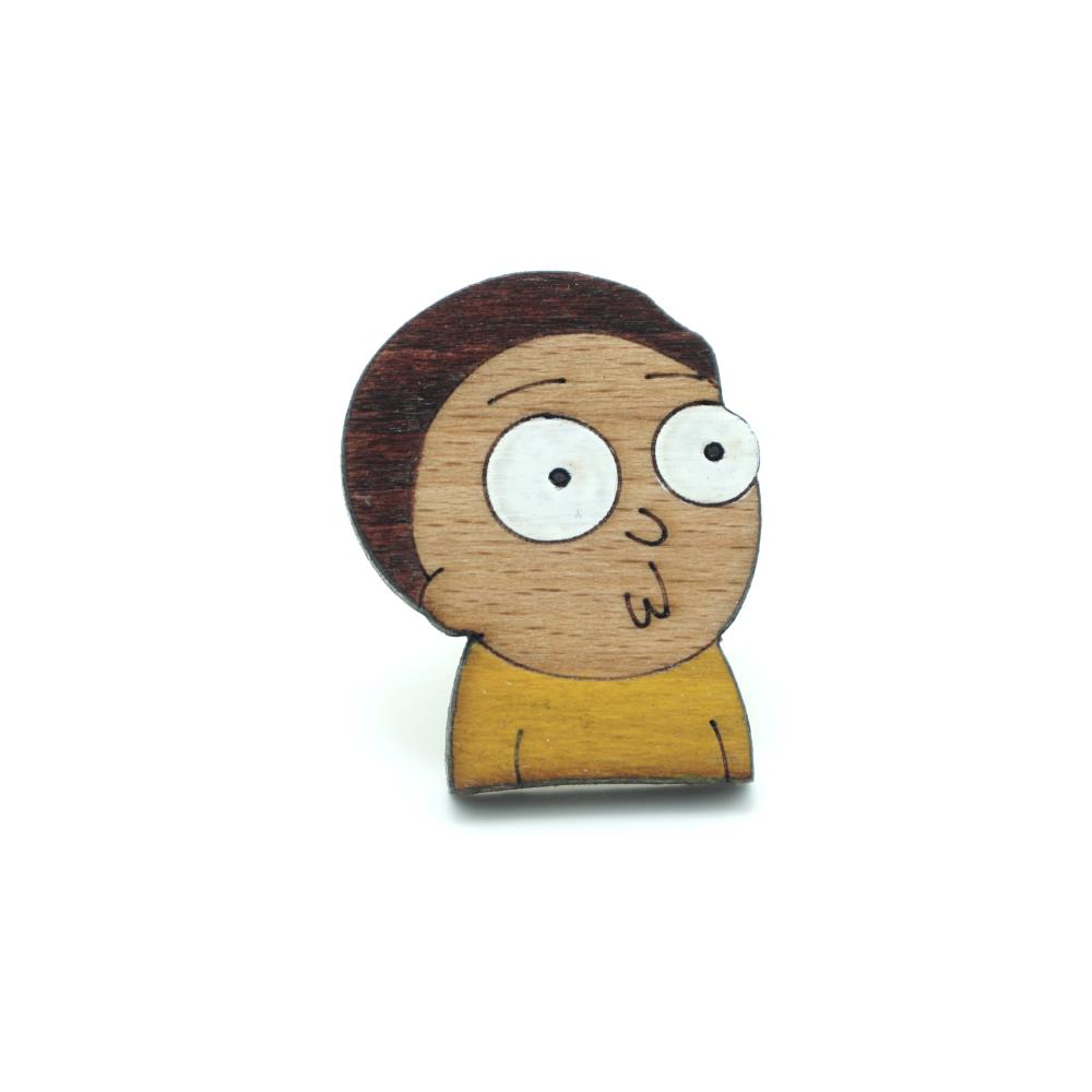 Morty 2 Ahşap El Boyaması Broş 