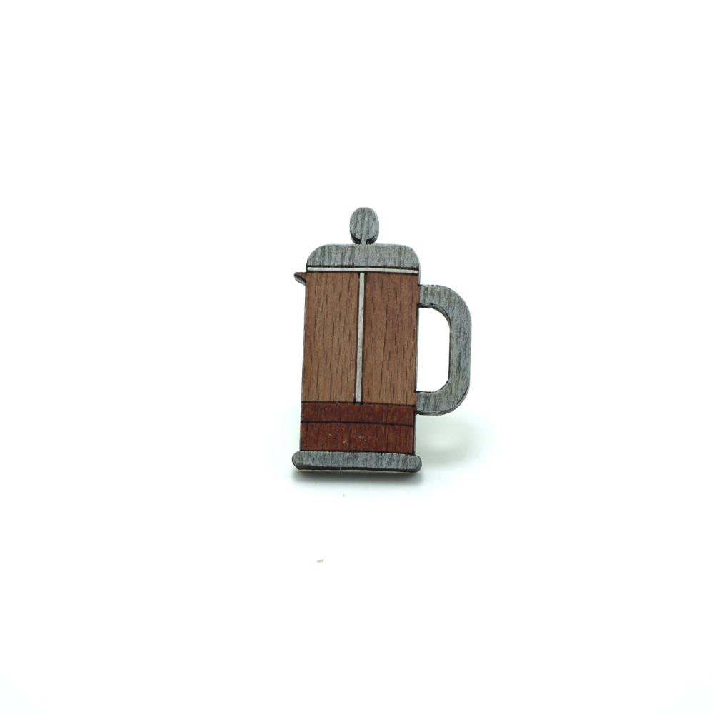 French Press Ahşap El Boyaması Broş 