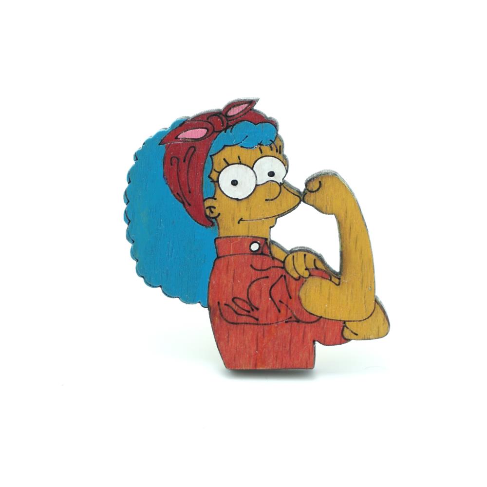 Marge Simpson 8 Mart Temalı Ahşap El Boyaması Broş 