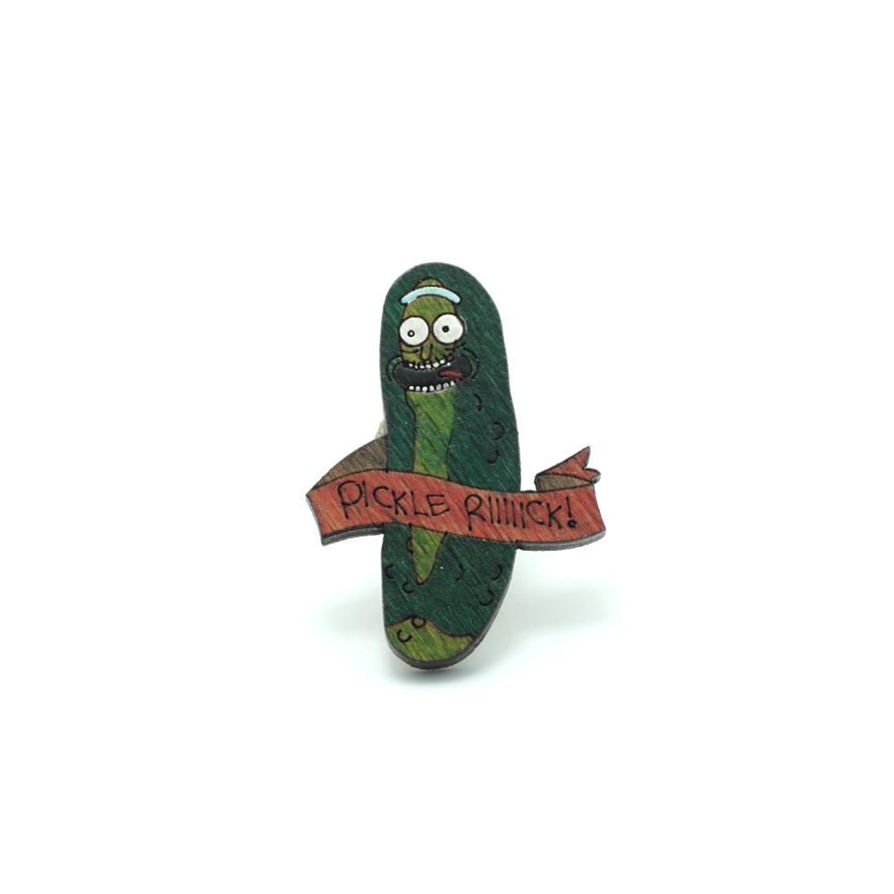 Pickle Rick Ahşap El Boyaması Broş 