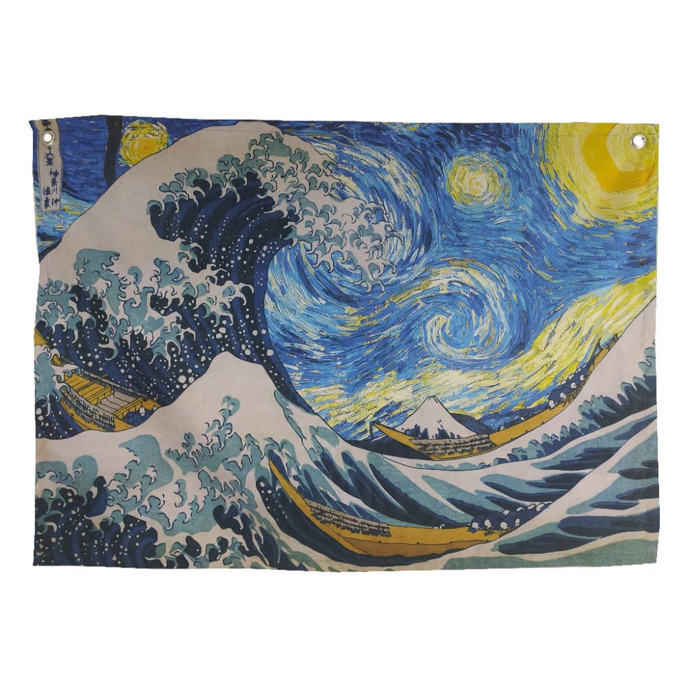 The Great Wave Of Kanagawa & Yıldızlı Geceler Duvar Halısı (94cm X 67cm) 