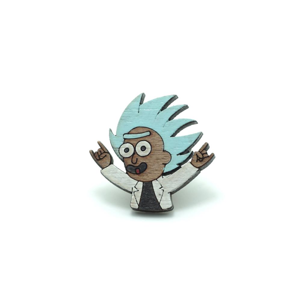 Tiny Rick Ahşap El Boyaması Broş 