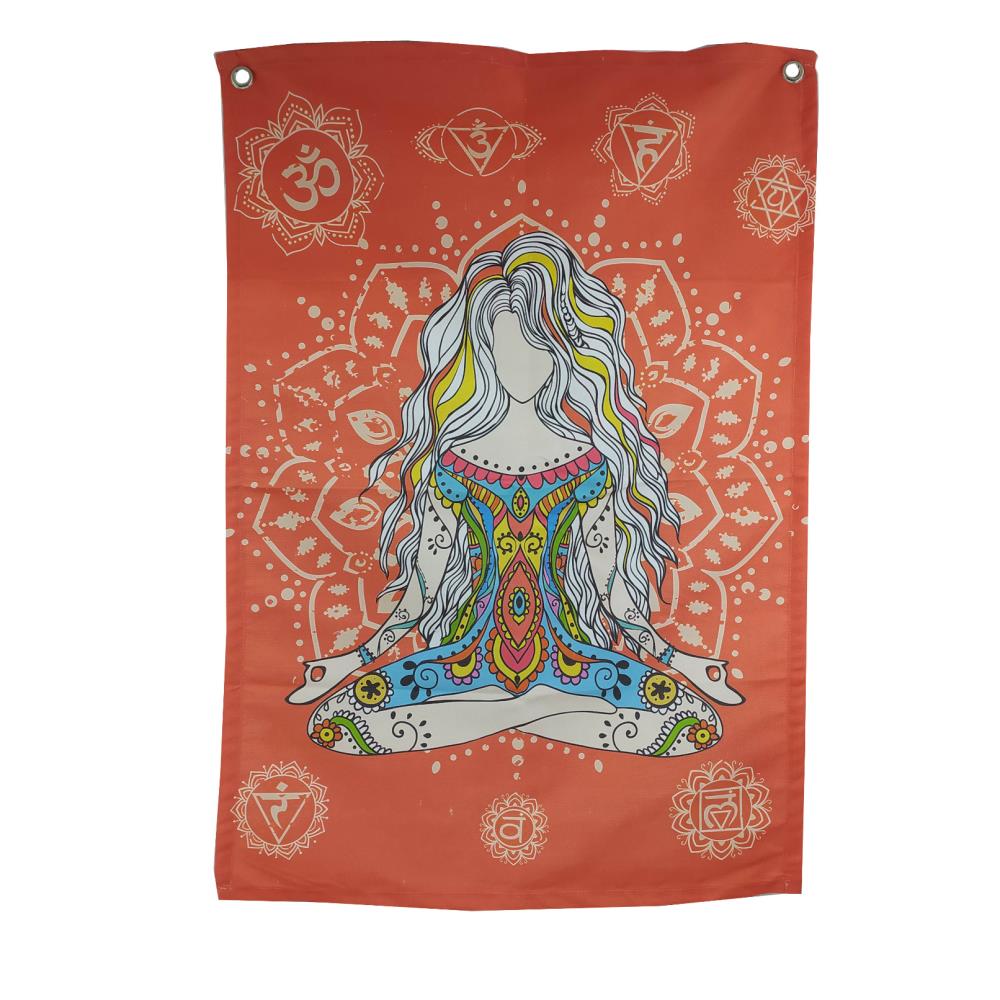 Yoga Kadın Turuncu Mandala Duvar Halısı (94cm X 67cm) 